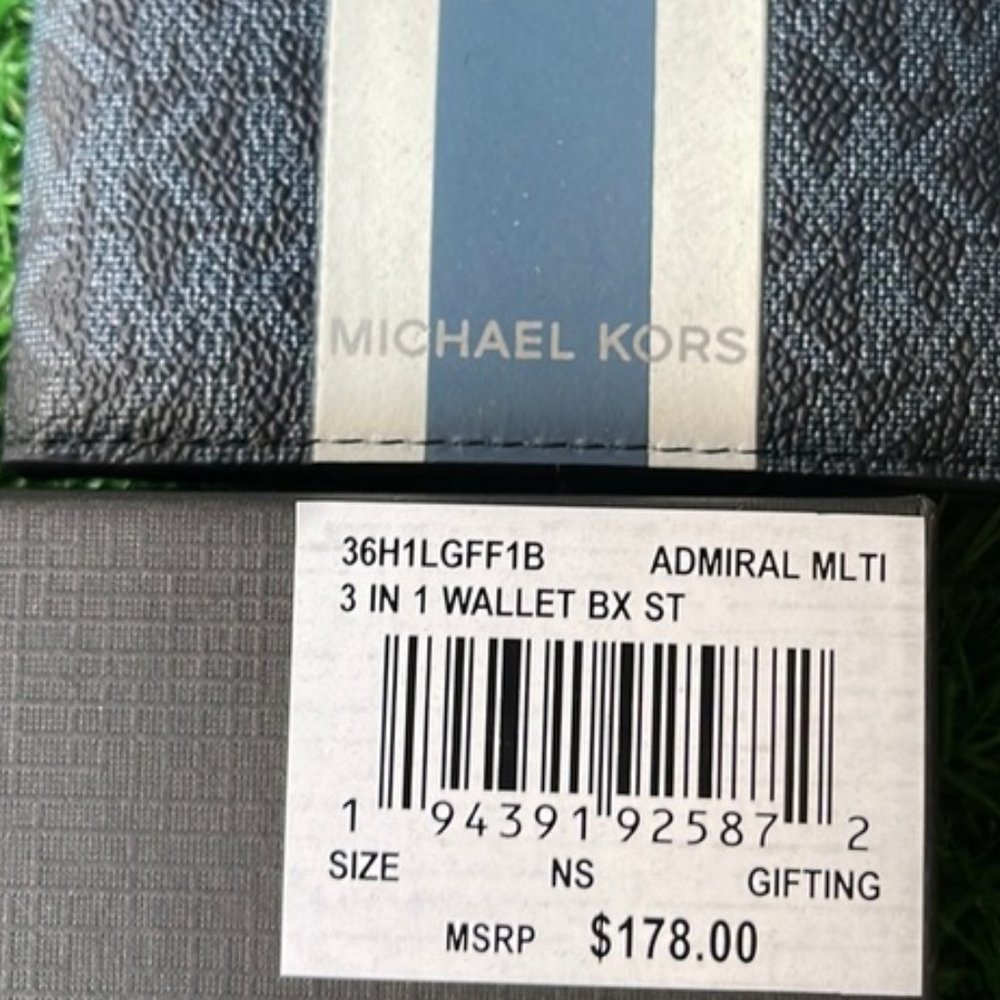 Michael Kors Men`s Gifting Bifold 3 in 1 Wallet Box Set Admiral Multi - Picture 3 of 14